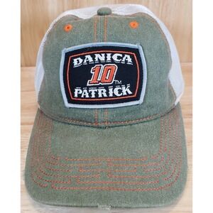 Danica Patrick NASCAR 10 GoDaddy Trucker Hat Olive Green Orange Distressed Hat